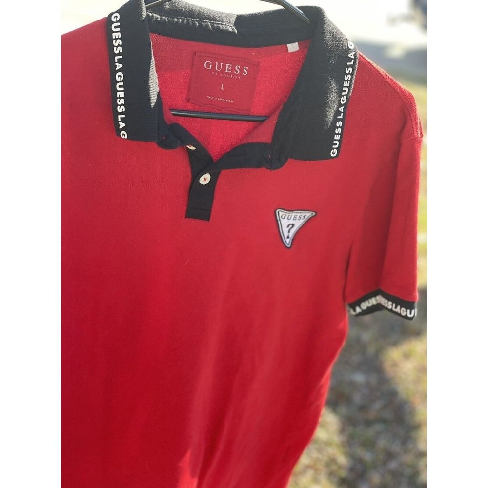 Vintage Guess Los Angeles Men's L Slim Pullover Short Sleeve Red Polo Shirt